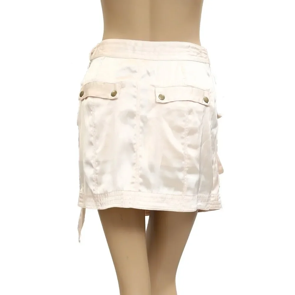 By Anthropologie Silky Satin Cargo Utility Mini Skirt Party Pink S-4 NWT 281677